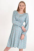 Голубое легкое платье с длинным рукавом для беременных и кормящих 42-56