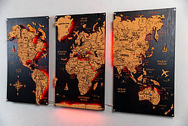 Дерев'яна карта світу з трьох частин з підсвіткою левітаційна