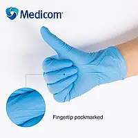 Перчатки нитриловые неопудренные Medicom Blue "S" 100 шт (50 пар) Синие