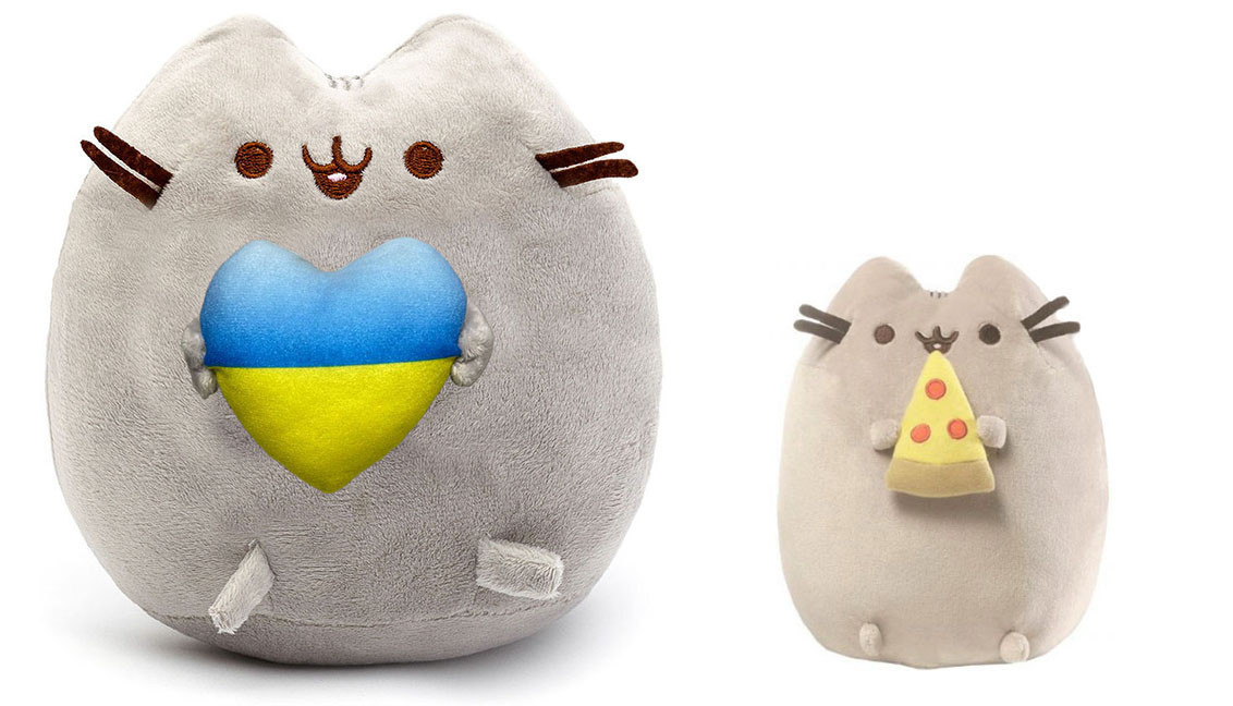 Набір м'яких іграшок S&T Pusheen cat із серцем 21х25 см і Кіт з піцою 15х12 см Сірий (n-10456)