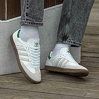 Женские кроссовки Adidas Samba x Kith (белые с зеленым) легкие летние беговые кеды на полиуретане И1413