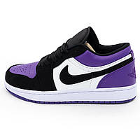 Низкие черные c фиолетовым кроссовки Nike Air Jordan 1. Топ качество! 37. Размеры в наличии: 37, 38, 39, 40,