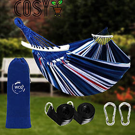 Двомісний гамак із планкою SUMMER Синій для відпочинку XXL 200х150 WCG