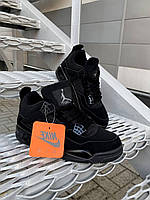 Женские кроссовки Nike Air Jordan Retro 4 Black (чёрные) классные качественные молодежные монохром NJ031