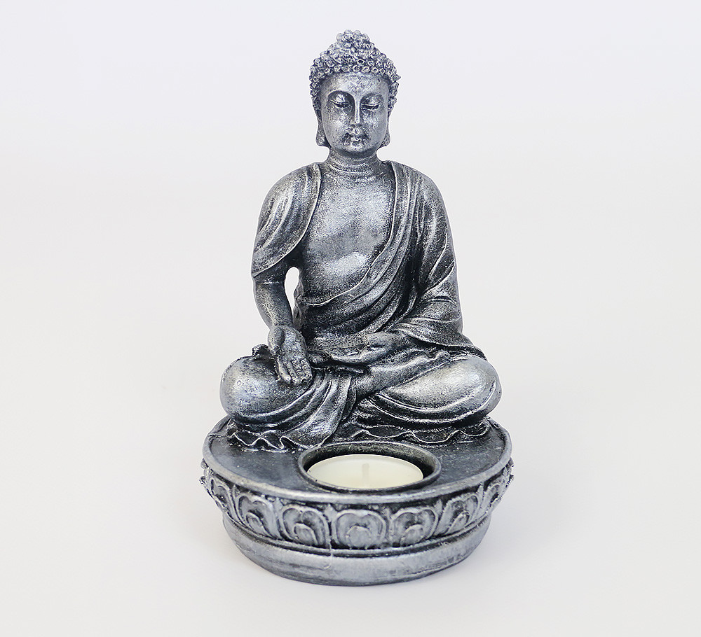 Декоративний оригінальний настільний свічник фен шуй статуетка Будда срібний 20*12*12 см