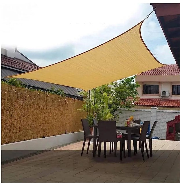 Тент-парус теневий навіс від сонця для дому та дачі прямокутної форми 4х2м без швів із кільцями для кріплення