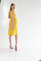 Желтое нежное ежедневное платье средней длины для беременных и кормящих 42-56