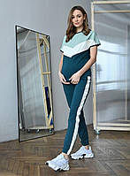 Летний костюм для беременных и кормящих. Синий бежевый костюм 42-56 рр