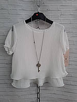 Красивая школьная блузка шифоновая обманка для девочек размер 7-12 лет,цвет белый