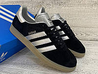 Мужские кроссовки Адидас Газель черные с белым Adidas Gazelle black white Весна Лето Осень. Замшевые. 2023