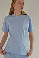 Голубая базовая футболка для беременных и кормящих 42-56 рр Стильная женская футболка