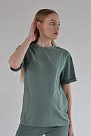 Зеленая базовая футболка для беременных и кормящих 42-56 рр Универсальная женская футболка