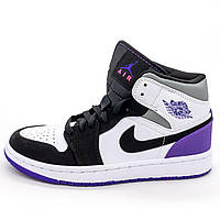 Высокие белые c фиолетовым кроссовки Nike Air Jordan 1. Топ качество! 40. Размеры в наличии: 37, 38, 40.