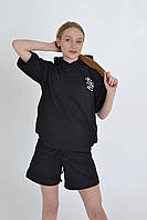 Чорний літній комплект футболки та шорти для вагітних і мам-годуючих 42-56рр.