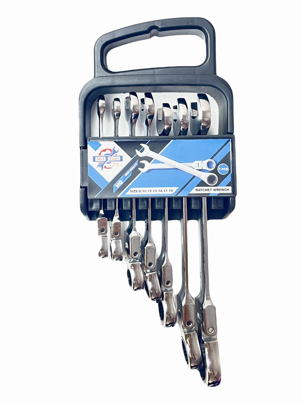 Набір ключів ріжкових з тріскачкою SGT Tools 7 шт. 8-19 мм, фото 1