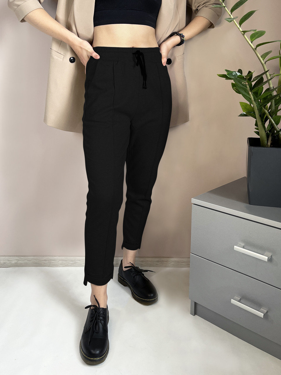 Штани жіночі зимові з начосом зі щільного трикотажу Чорний колір XL