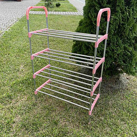 Полиця для взуття 4 рівнів 55*22*87 см A-Plus 8038 сталева з рожевим