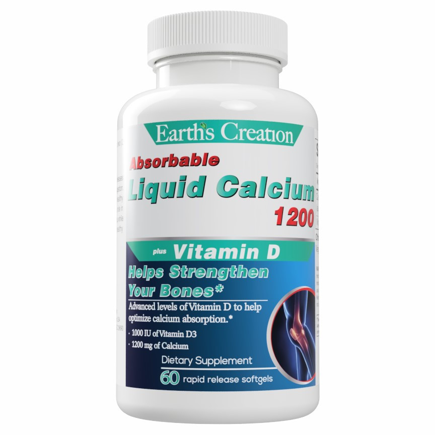 Кальцій з вітаміном D3 Earth's Creation Liquid Calcium 1200 Plus Vitamin D3 60 softgels
