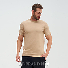 M-3XL. Чоловіча базова однотонна футболка, м'який та приємний бавовняний матеріал стрейч-котон - бежева