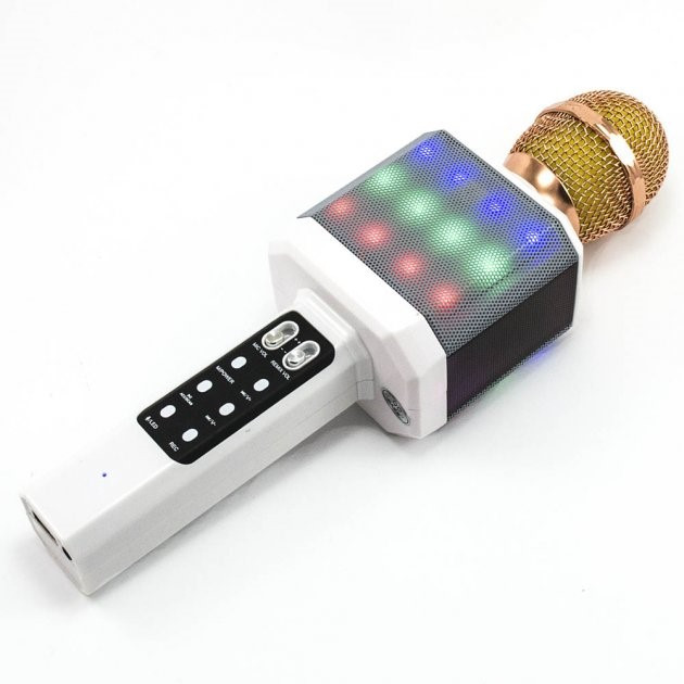 Мікрофон-караоке бездротовий WS-1828 з можливістю зміни голосу 1800mAh White