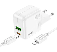 Сетевое зарядное устройство Hoco charger + кабель Type-C/Lightning White (C111A)