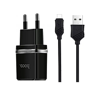Сетевое зарядное устройство Hoco Smart dual USB charger + Micro cable Black (C12)