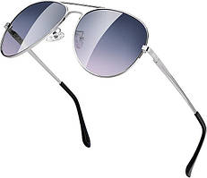 Сонцезахисні окуляри ANYLUV Авіатор, металева оправа, лінзи TAC, Срібляста оправа/лілові лінзи. Захист UV400
