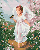Картина за номерами Ангели та діти Набір для розпису на полотні Ангелятко з пташкою Полотно на підрамнику 40x50 Brushme BS53707