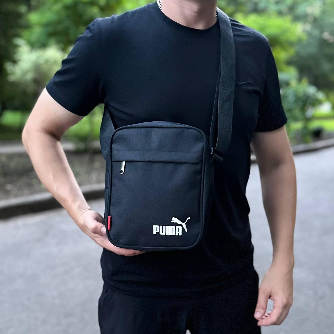 Чорна чоловіча борсетка. Сумка через плече зі щільної тканини., фото 1