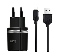 Сетевое зарядное устройство Hoco Smart dual USB charger + кабель Lightning 1м Black (C12)