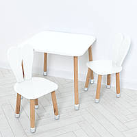 Детский столик и двумя стульчиками с ушками Зайки Bambi деревянный 04-025W-2 Белый