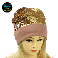 Женская шапка с двухсторонней пайеткой - Капучино