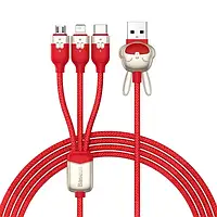 Дата-кабель Baseus Chinese Zodiac CASX060009 1.2 м USB (тато) - USB Type C/microUSB/Lightning (тато) Red