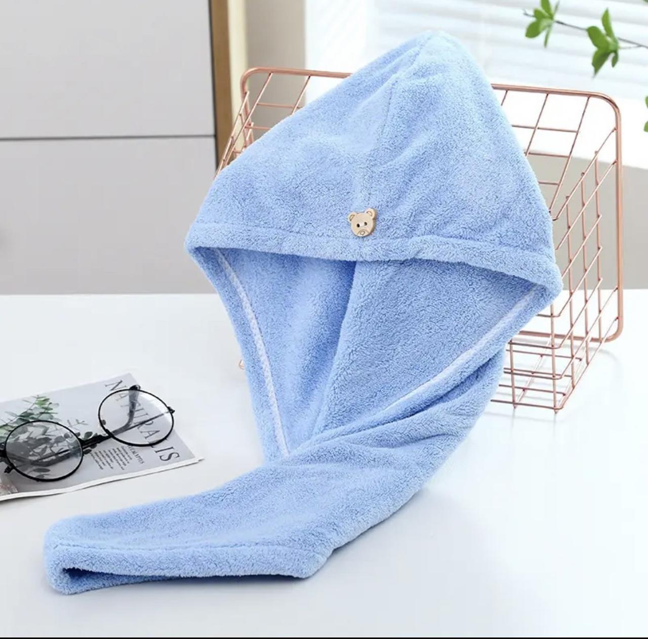 Рушник - чалма , тюрбан для сушіння волосся , рушник для голови Світло-Блакитний, фото 1