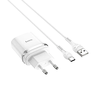 Сетевое зарядное устройство Hoco Smart QC3.0 charger + кабель Type-C 1м White (C12Q)