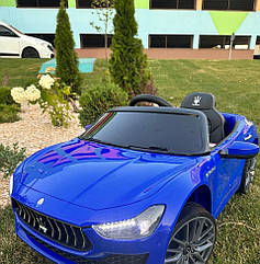 Дитячий електромобіль Maserati Ghibli, м'які EVA-колеса, шкіряний салон, синій, дитячий електромобіль
