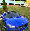 Дитячий електромобіль Maserati Ghibli, м'які EVA-колеса, шкіряний салон, синій, дитячий електромобіль, фото 4