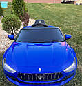 Дитячий електромобіль Maserati Ghibli, м'які EVA-колеса, шкіряний салон, синій, дитячий електромобіль, фото 2