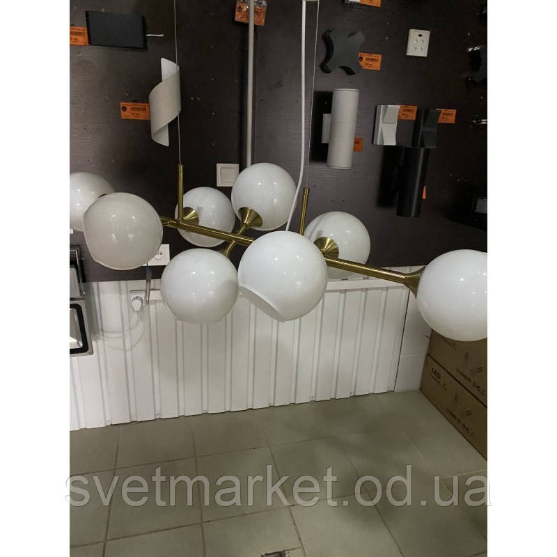 Підвісна сучасна люстра з плафонами 8128/8 АВ+WH, фото 1