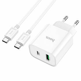 Мережевий зарядний пристрій HOCO C80A Plus Rapido PD20W+QC3.0 charger set(Type-C to Type-C) White yL.