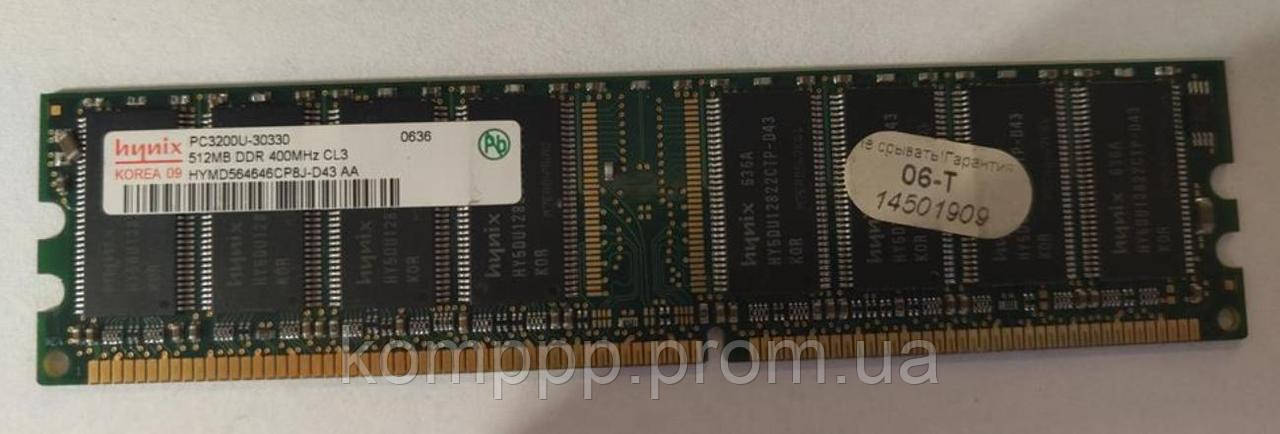 Оперативна пам'ять для настільних комп'ютерів Hynix 512Mb DDR 400MHz CL3 PC3200U-30330 HYMD564646CP8J-D43 AA