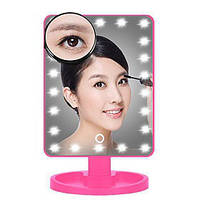 Зеркало для макияжа с LED подсветкой Magic MakeUp Mirror прямоугольное РОЗОВОЕ