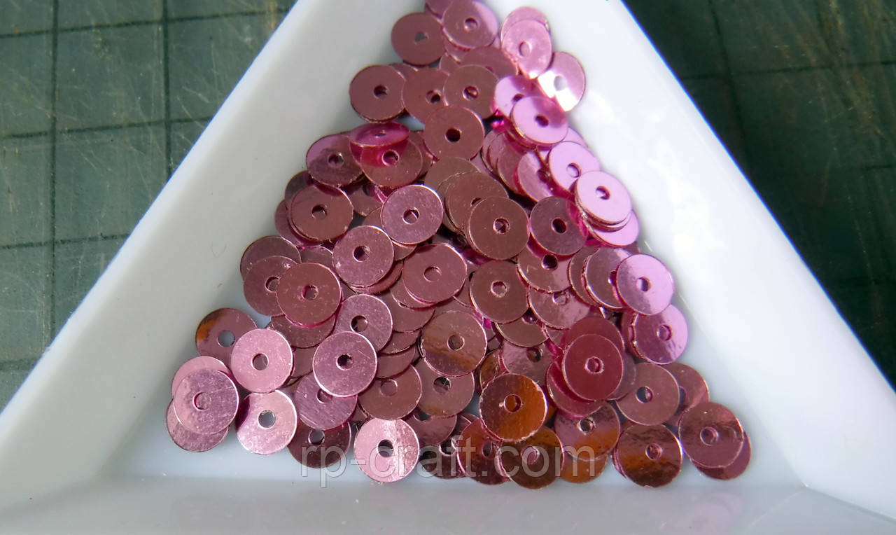 68. Упаковка паєток. Круглі, рожево-бузкові, 5 мм, 4 грами, фото 1