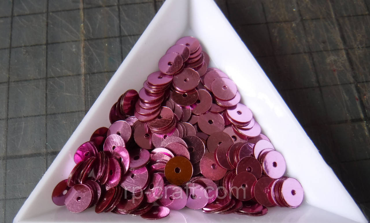 69. Упаковка паєток. Круглі, рожево-бузкові, 6 мм, 6 грами, фото 1