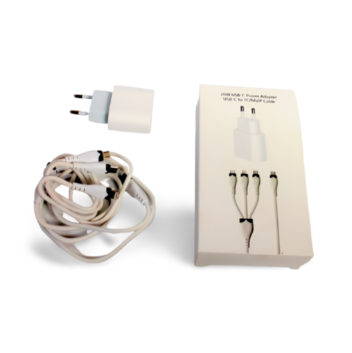 Зарядний блок живлення 20W USB-С Power Adapter + потрійний кабель USB-C to TC/Mi/iP Cable - фото 1 - id-p1900142464