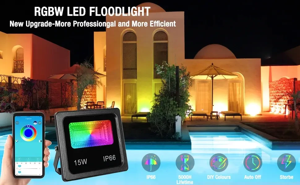 SMART LED прожектор 25W IP66 RGB bluetooth з програмою | Ліхтар на вулицю | Вуличний світильник - фото 2 - id-p1900130889