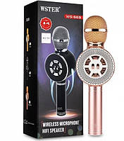 Дитячий мікрофон з функцією караоке USB, microSD, AUX, Bluetooth Wster WS-669 Рожевий, Бездротовий мікрофон