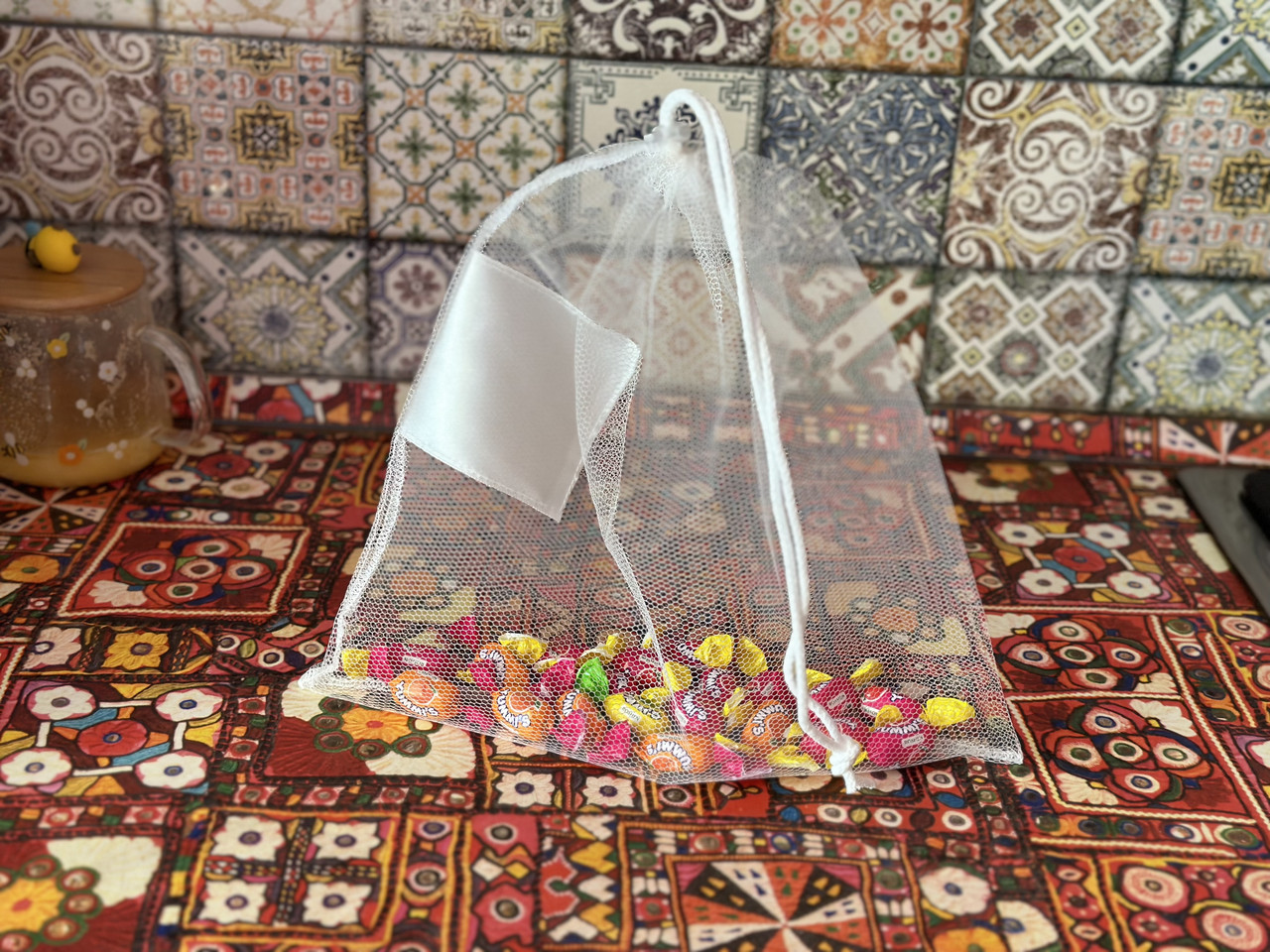 Мішок із сітки з місцем для поклейки цінника Price tag VS Thermal Eco Bag 30*30 см.білого кольору