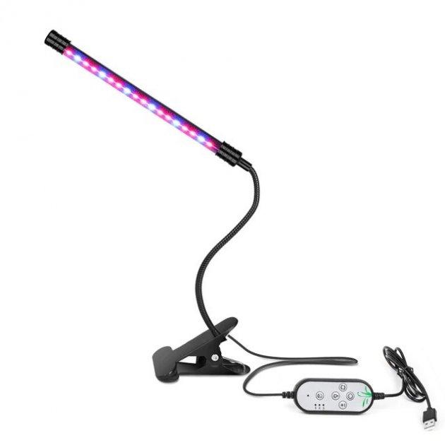 Фітолампа для рослин гнучка світлодіодна на прищіпці, 5V, 1 LED трубка