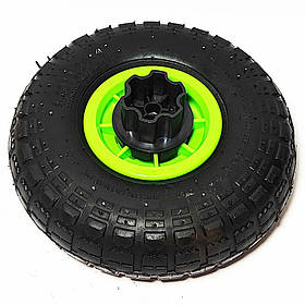 Гумове колесо для дитячого електромобіля 260 мм із перехідником зелений диск
